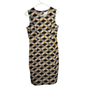 Milly Kendra Sleeveless Geometric Sheath Dress Size 8 Black/Yellow/Blue size 8